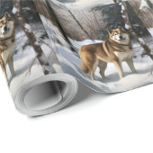 Akita Laat het Sneeuwen Kerstmis  Cadeaupapier (Rol Hoek)