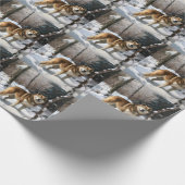 Akita Laat het Sneeuwen Kerstmis  Cadeaupapier (Hoek)