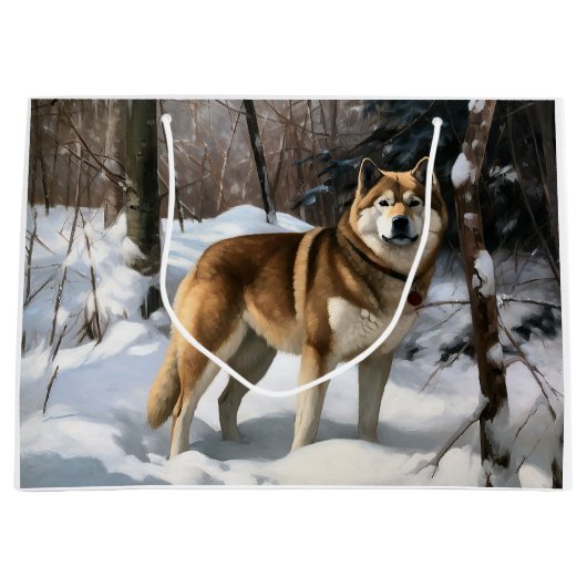 Akita Laat het sneeuwen Kerstmis Groot Cadeauzakje (Voorkant)