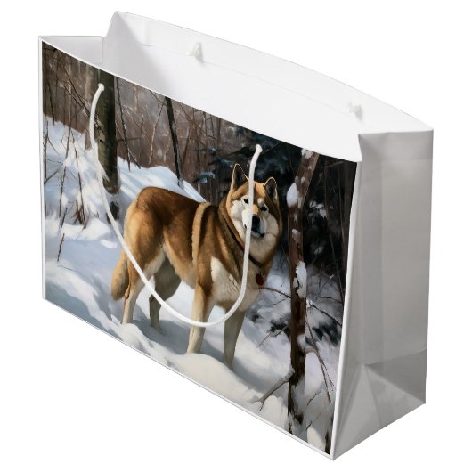 Akita Laat het sneeuwen Kerstmis Groot Cadeauzakje (Achterkant Gekanteld)