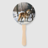 Akita Laat het sneeuwen Kerstmis Handwaaier (Achterkant)