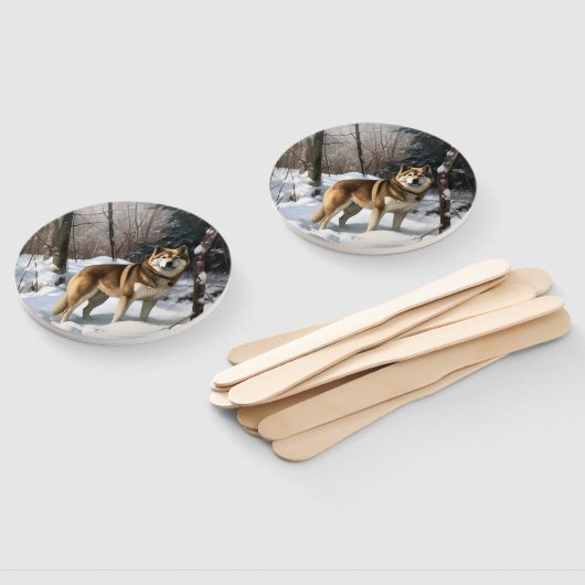 Akita Laat het sneeuwen Kerstmis Handwaaier (Niet-gemonteerd)