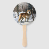 Akita Laat het sneeuwen Kerstmis Handwaaier (Voorkant)