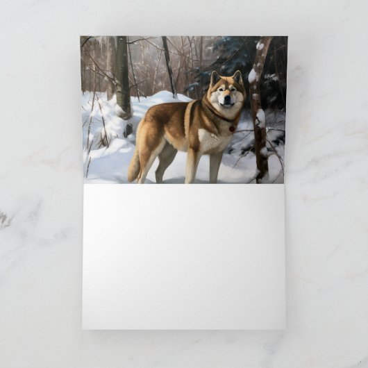 Akita Laat het sneeuwen Kerstmis Kaart (Binnen)