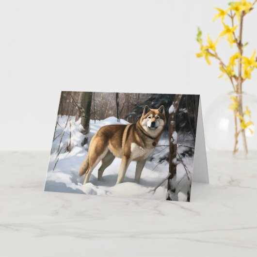 Akita Laat het sneeuwen Kerstmis Kaart (Gele Bloem)