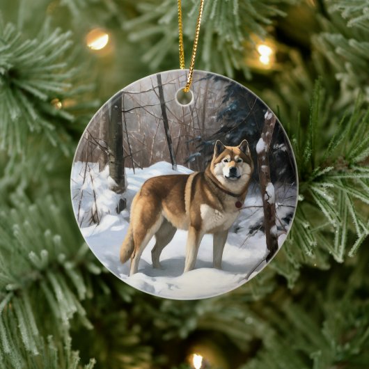 Akita Laat het sneeuwen Kerstmis Keramisch Ornament (Boom)