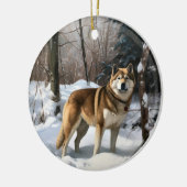 Akita Laat het sneeuwen Kerstmis Keramisch Ornament (Links)