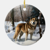 Akita Laat het sneeuwen Kerstmis Keramisch Ornament (Achterkant)