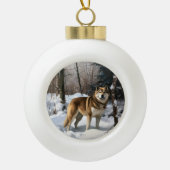 Akita Laat het sneeuwen Kerstmis Keramische Bal Ornament (Voorkant)
