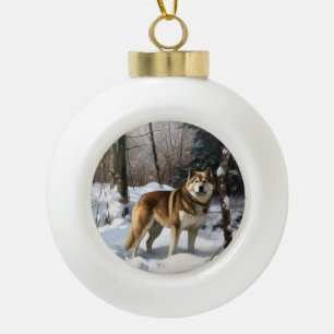 Akita Laat het sneeuwen Kerstmis Keramische Bal Ornament