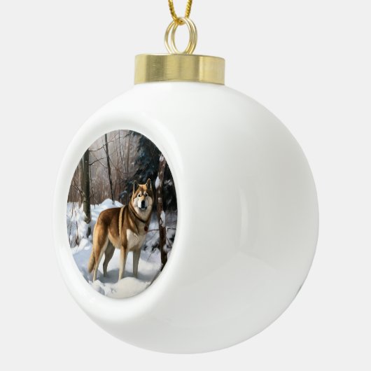 Akita Laat het sneeuwen Kerstmis Keramische Bal Ornament (Rechts)