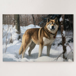Akita Laat het sneeuwen Kerstmis Legpuzzel