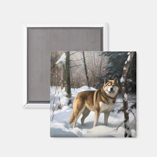 Akita Laat het sneeuwen Kerstmis Magneet (Voorkant / Achterkant)
