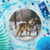 Akita Laat het sneeuwen Kerstmis Papieren Bordje (Feest)