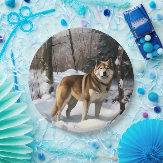 Akita Laat het sneeuwen Kerstmis Papieren Bordje (Feest)