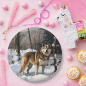 Akita Laat het sneeuwen Kerstmis Papieren Bordje (Feest)