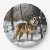 Akita Laat het sneeuwen Kerstmis Papieren Bordje (Voorkant)