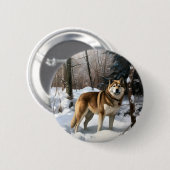 Akita Laat het sneeuwen Kerstmis Ronde Button 5,7 Cm (Voorkant /achterkant)