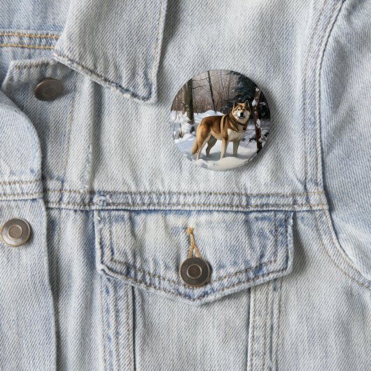 Akita Laat het sneeuwen Kerstmis Ronde Button 5,7 Cm (In situ)