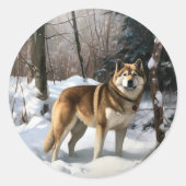 Akita Laat het sneeuwen Kerstmis Ronde Sticker (Voorkant)