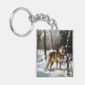 Akita Laat het sneeuwen Kerstmis Sleutelhanger (Voorkant Links)