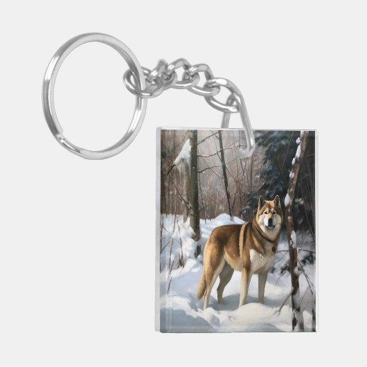 Akita Laat het sneeuwen Kerstmis Sleutelhanger (Voorkant Links)
