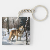 Akita Laat het sneeuwen Kerstmis Sleutelhanger (Achterkant)