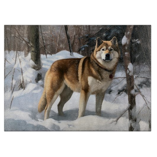 Akita Laat het sneeuwen Kerstmis Snijplank (Voorkant)