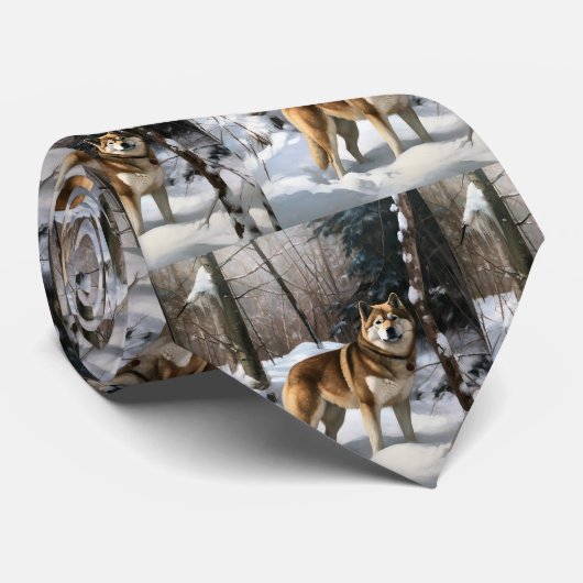 Akita Laat het sneeuwen Kerstmis Stropdas (Opgerold)
