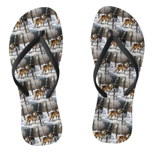 Akita Laat het Sneeuwen Kerstmis Teenslippers (Voetbed)
