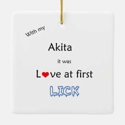 Akita Liefde bij Eerste Lick Keramisch Ornament (Achterkant)