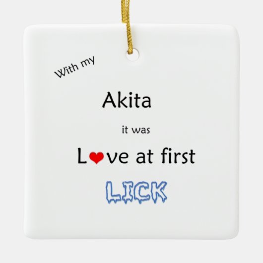 Akita Liefde bij Eerste Lick Keramisch Ornament (Voorkant)