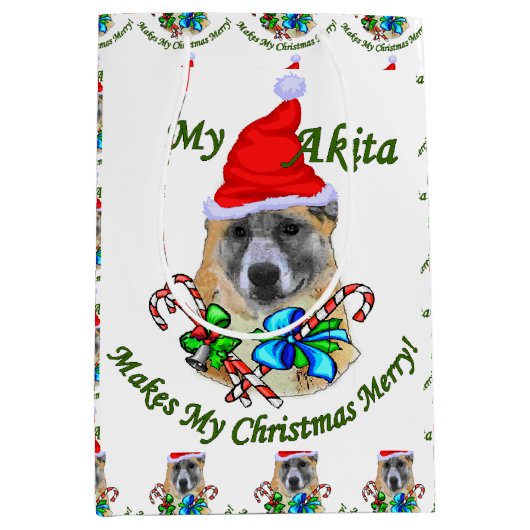 Akita Lovers Kerstmis Medium Cadeauzakje (Voorkant)