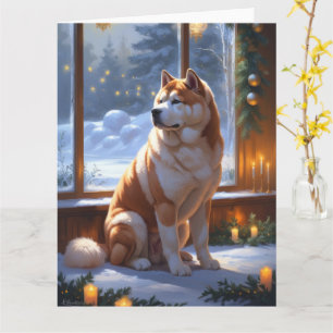 Akita met kerstverlichting Vakantie Kaart