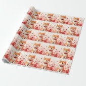 Akita met Rozen - Valentijnsdag Cadeaupapier (Uitgerold)