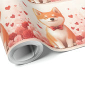 Akita met Rozen - Valentijnsdag Cadeaupapier (Rol Hoek)