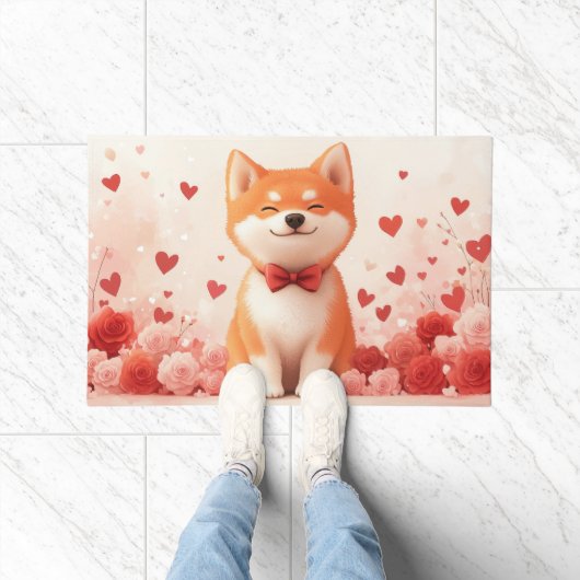 Akita met Rozen - Valentijnsdag  Deurmat (Binnen)