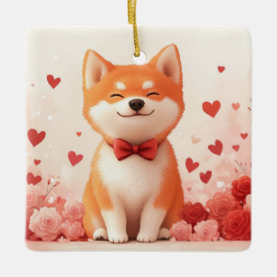 Akita met Rozen - Valentijnsdag Keramisch Ornament