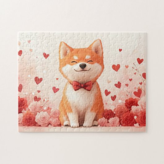 Akita met rozen - Valentijnsdag Legpuzzel (Horizontaal)