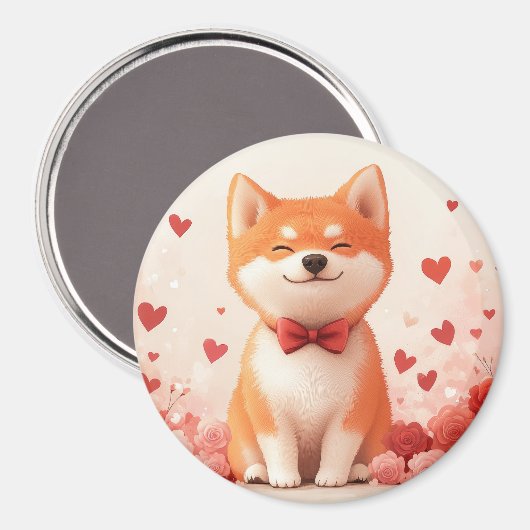 Akita met Rozen - Valentijnsdag Magneet (Voorkant / Achterkant)