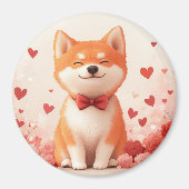 Akita met Rozen - Valentijnsdag Magneet (Voorkant)