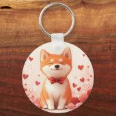 Akita met Rozen - Valentijnsdag Sleutelhanger (Voorkant)