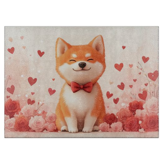 Akita met rozen - Valentijnsdag Snijplank (Voorkant)