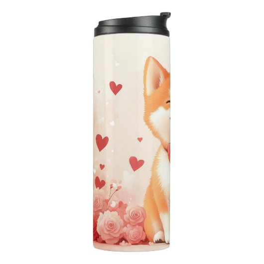 Akita met Rozen - Valentijnsdag Thermosbeker (Gedraaid links)