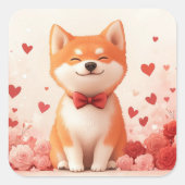 Akita met Rozen - Valentijnsdag Vierkante Sticker (Voorkant)
