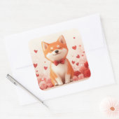 Akita met Rozen - Valentijnsdag Vierkante Sticker (Envelop)