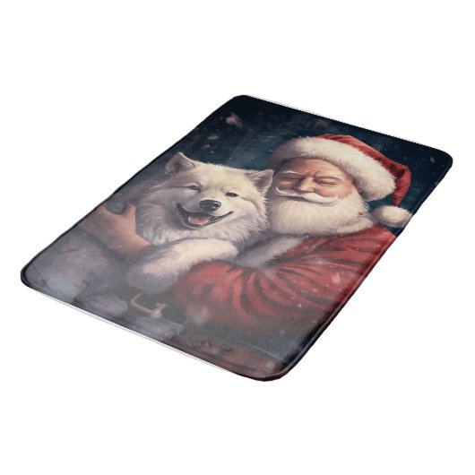 Akita met Sinterklaas Feestelijke Kerstmis Badmat (Gekanteld)