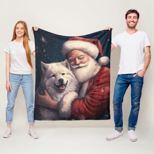 Akita met Sinterklaas Feestelijke Kerstmis Fleece Deken (In situ)