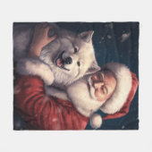 Akita met Sinterklaas Feestelijke Kerstmis Fleece Deken (Voorkant (Horizontaal))