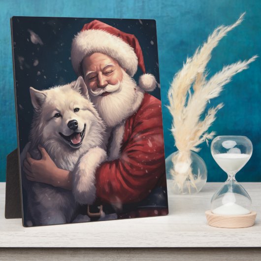 Akita met Sinterklaas Feestelijke Kerstmis Fotoplaat (Zijkant)